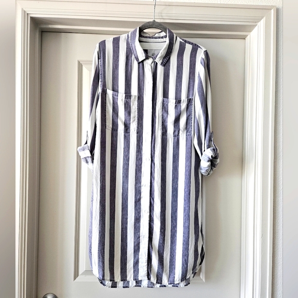 Rails Dresses & Skirts - Rails Julian Shirt Dress Lisbon Stripe White Blue Tunic Button Tab Tencel SZ S